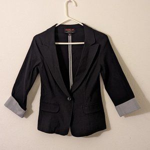 USA Collection Black Blazer Jacket, Medium, Striped Quarter Sleeve, Button